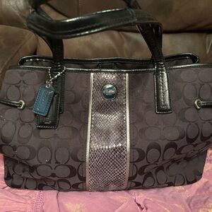 Coach Black and Gray Shoulder Bag with Signature Design